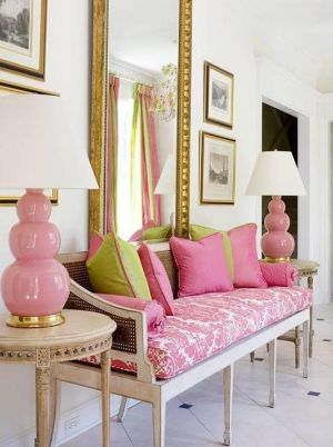 Pink interior design - myLusciousLife.com - Pink and green sofa and mirror.jpg